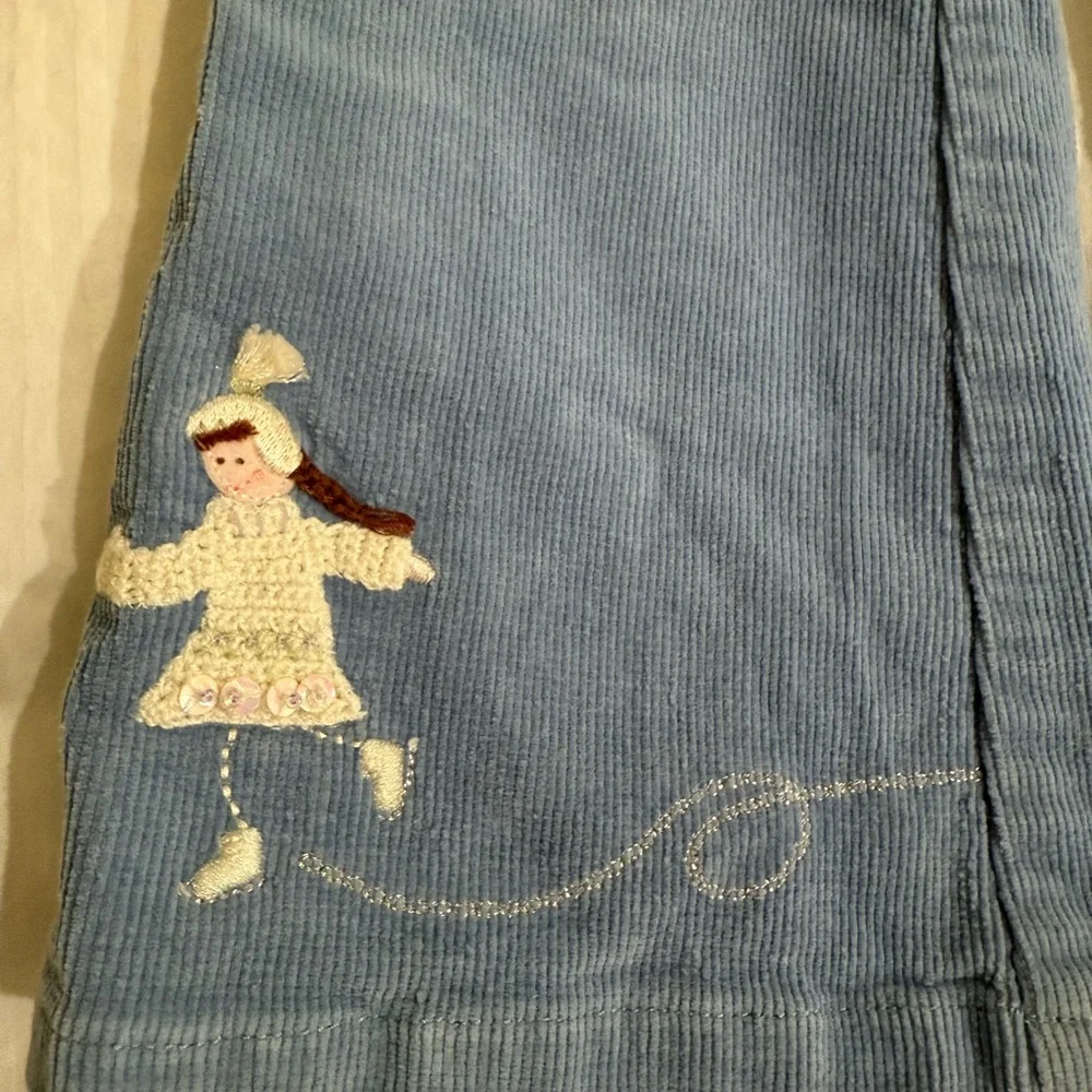 Gymboree girls corduroy pants with embroidered ice skater with snowflake shirt
